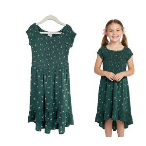 Abercrombie Kids Dress Girls 5-6 Green Floral Smocked Babydoll Maxi Ruffled Rose